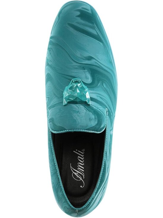 Amali Men\'s Turquoise Paisley Embossed Velvet Loafers Trim Slip On Tuxedo Shoes main image 5